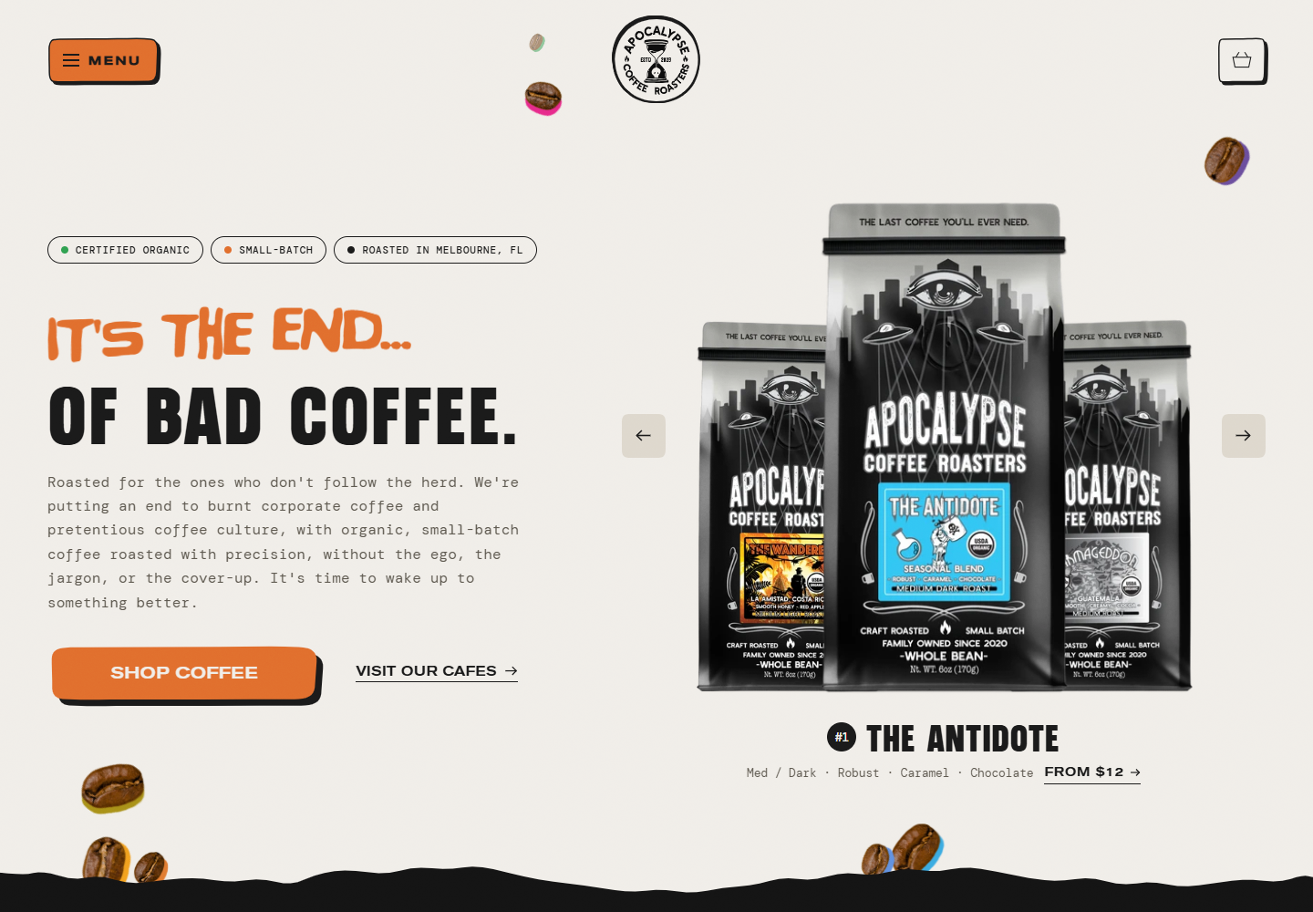 Apocalypse Coffee website preview